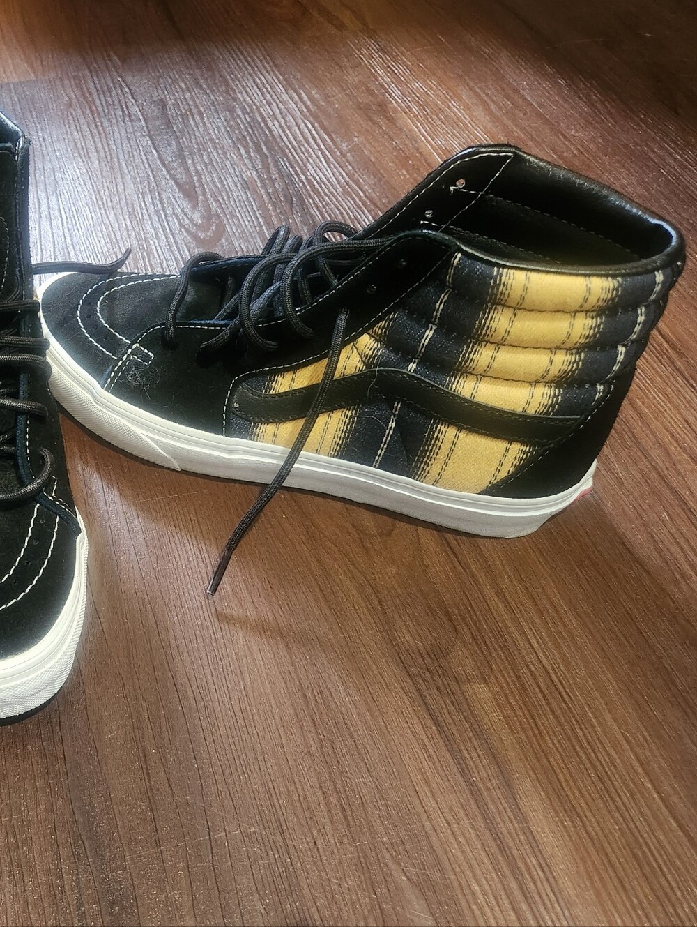 Vans Black and Yellow Sk8-Hi Plaid High-Top Sneakers